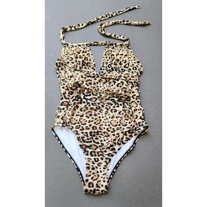 Target Twist-Front One Piece Swimsuit - Kona Sol Leopard Spot Medium Halter Tie